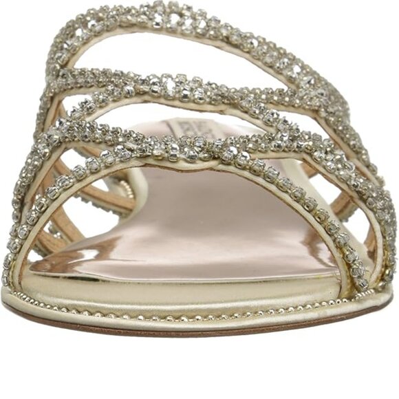 NEW Badgley Mischka Sofie Flat Low Kitten Heel Strappy Rhinestone Slide Sandal - Picture 2 of 6